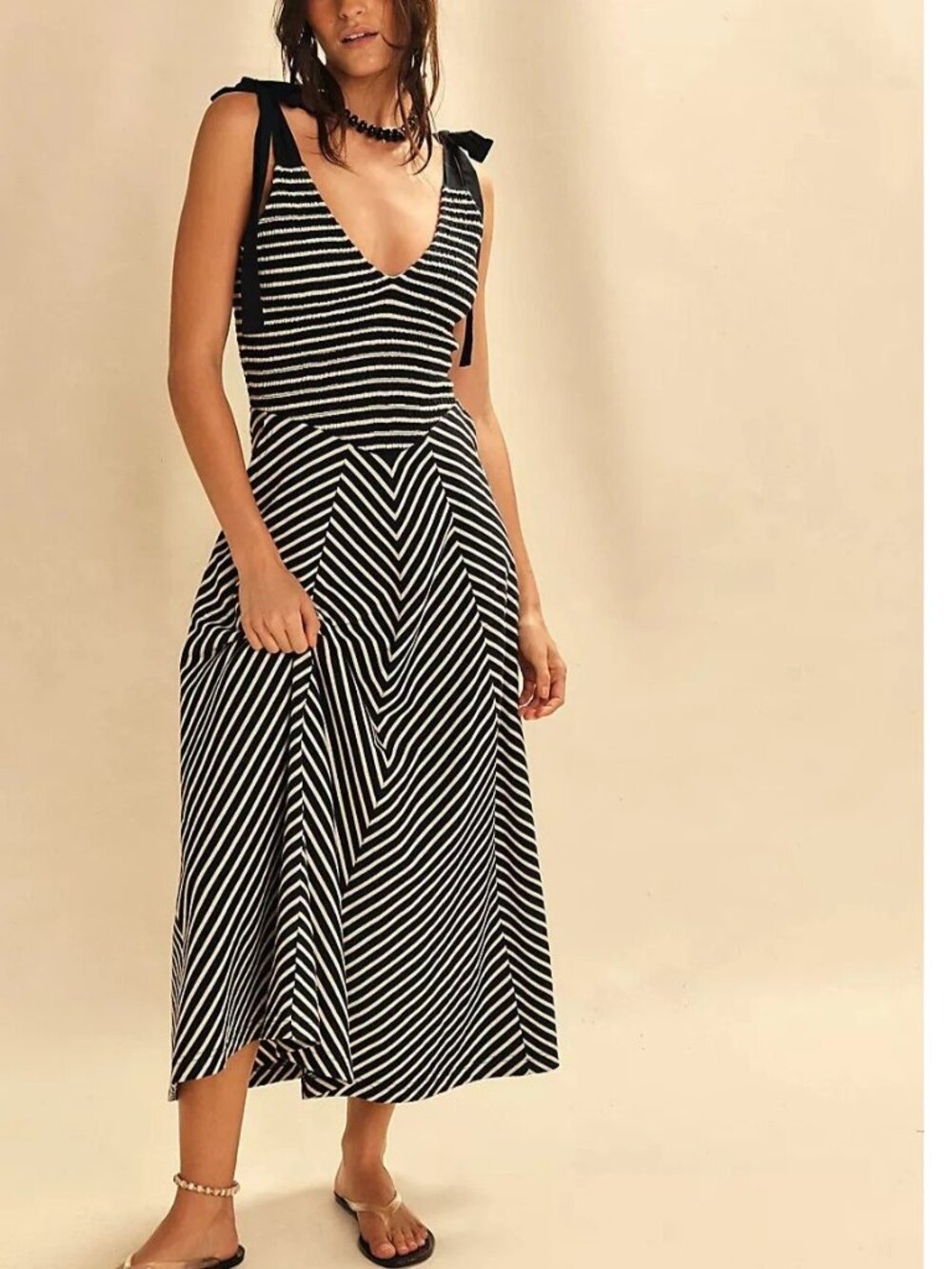Free People Free-Est Cecelia Midi Dress Striped Printed Smocked Cotton S 287081